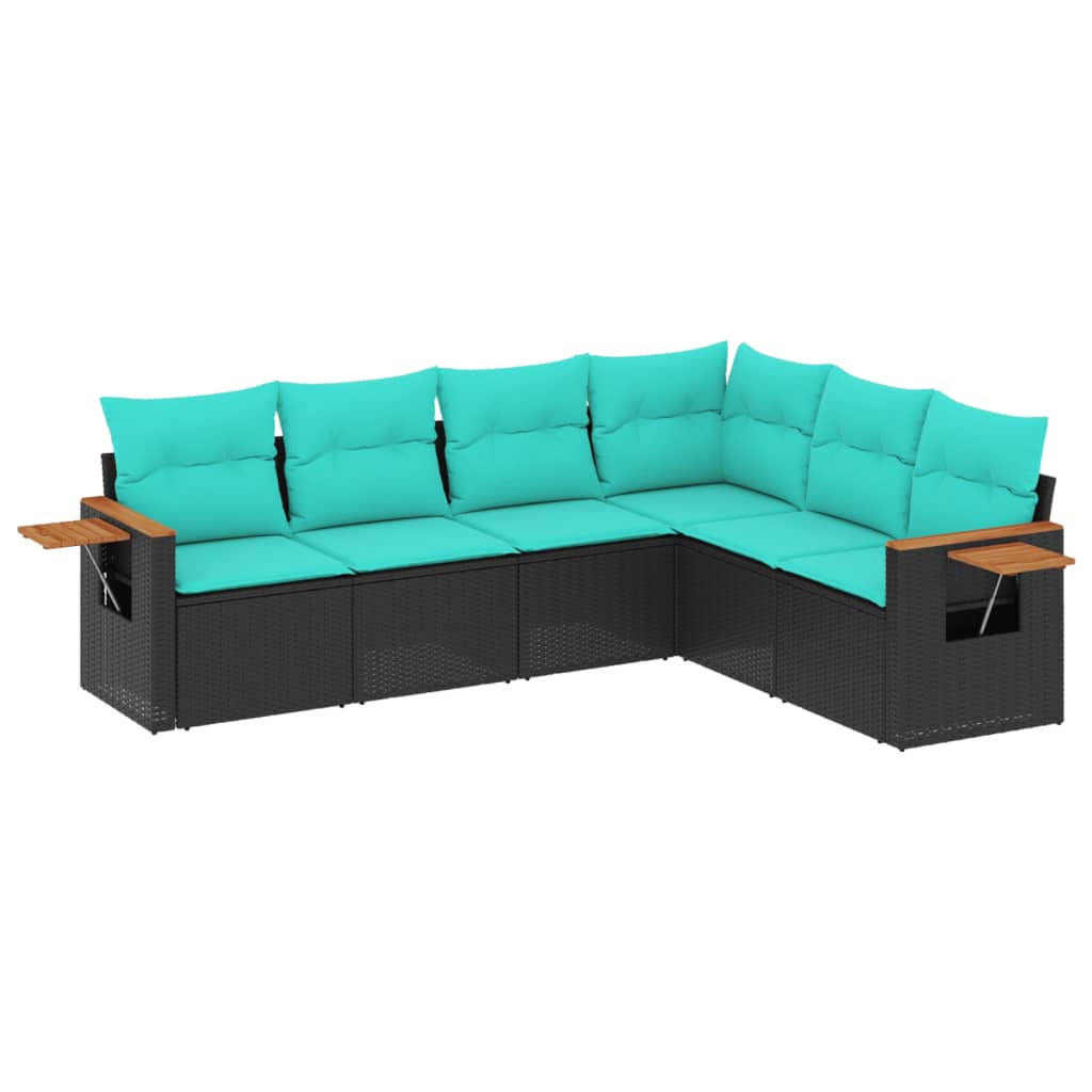 6-dijelni set vrtnih sofa od poliratana s jastucima crni