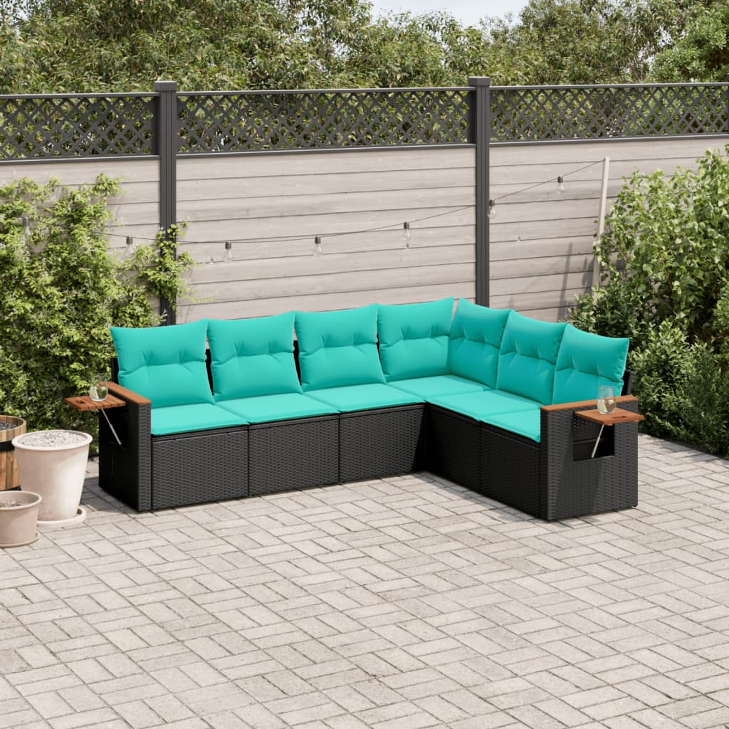6-dijelni set vrtnih sofa od poliratana s jastucima crni