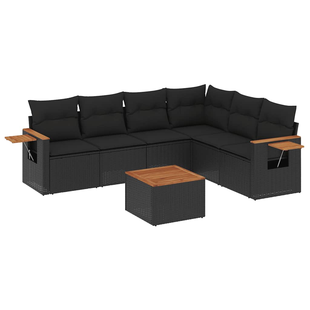 7-dijelni set vrtnih sofa od poliratana s jastucima crni