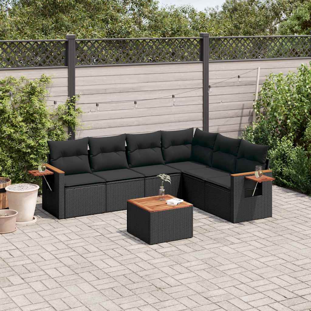 7-dijelni set vrtnih sofa od poliratana s jastucima crni