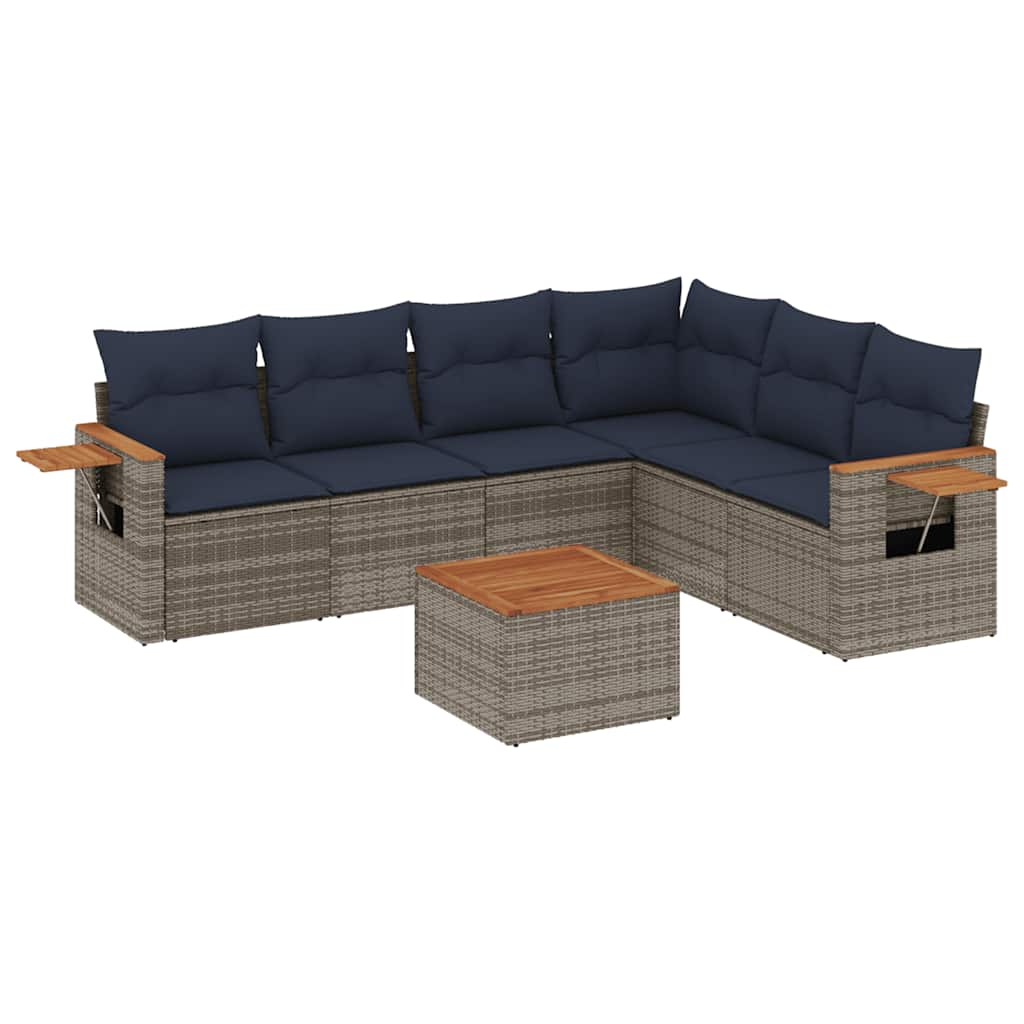 7-dijelni set vrtnih sofa od poliratana s jastucima sivi