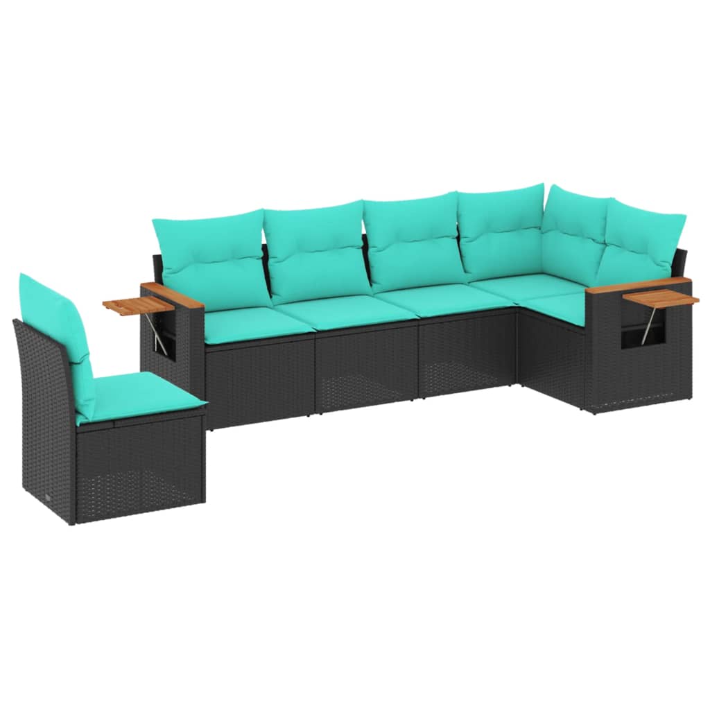 6-dijelni set vrtnih sofa od poliratana s jastucima crni