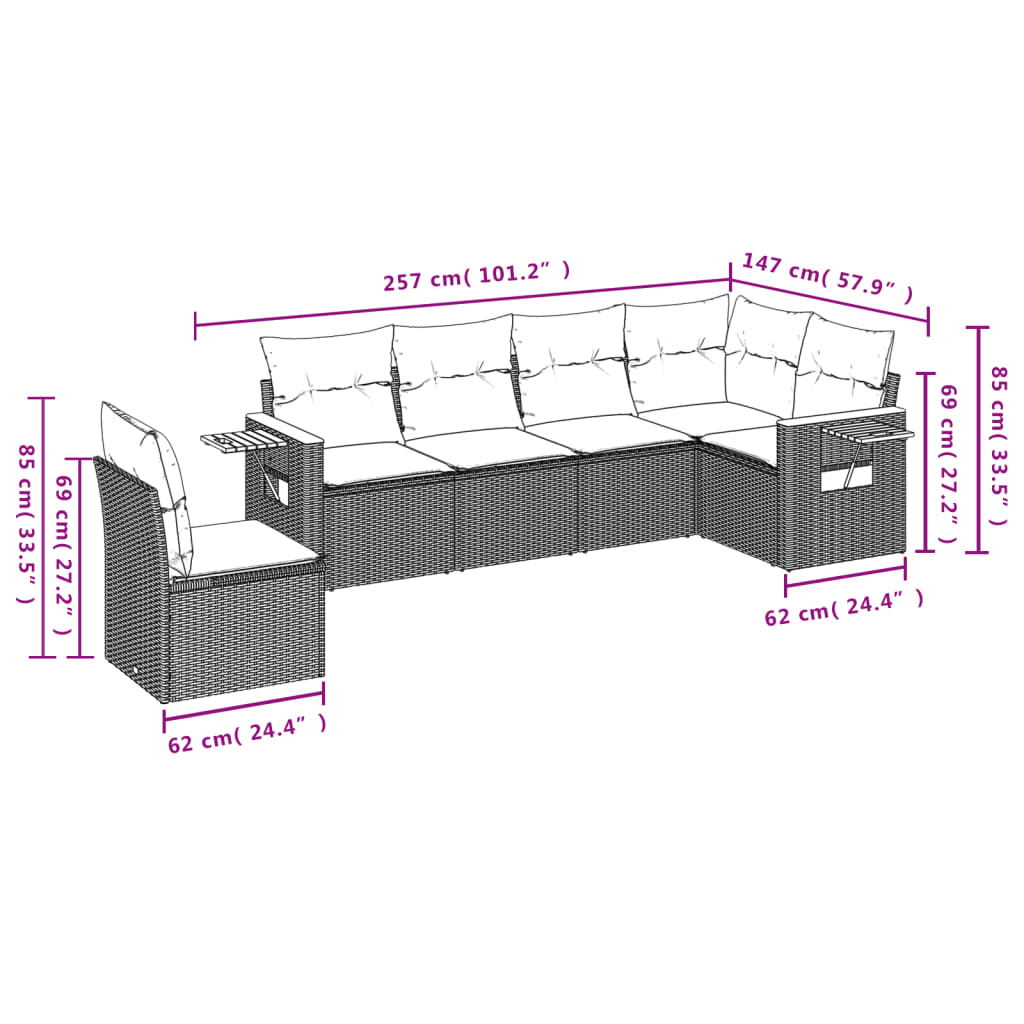 6-dijelni set vrtnih sofa od poliratana s jastucima sivi