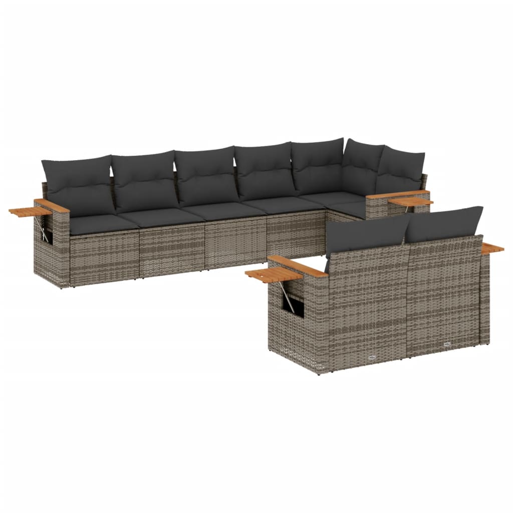 8-dijelni set vrtnih sofa od poliratana s jastucima sivi
