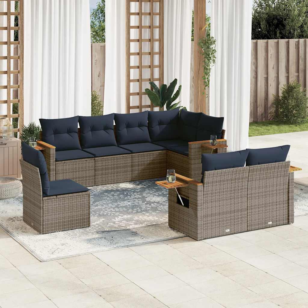 8-dijelni set vrtnih sofa od poliratana s jastucima sivi