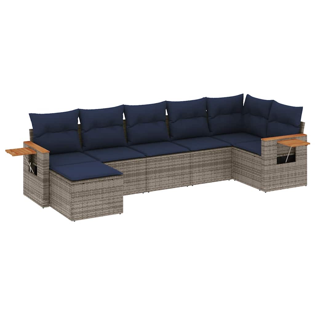7-dijelni set vrtnih sofa od poliratana s jastucima sivi