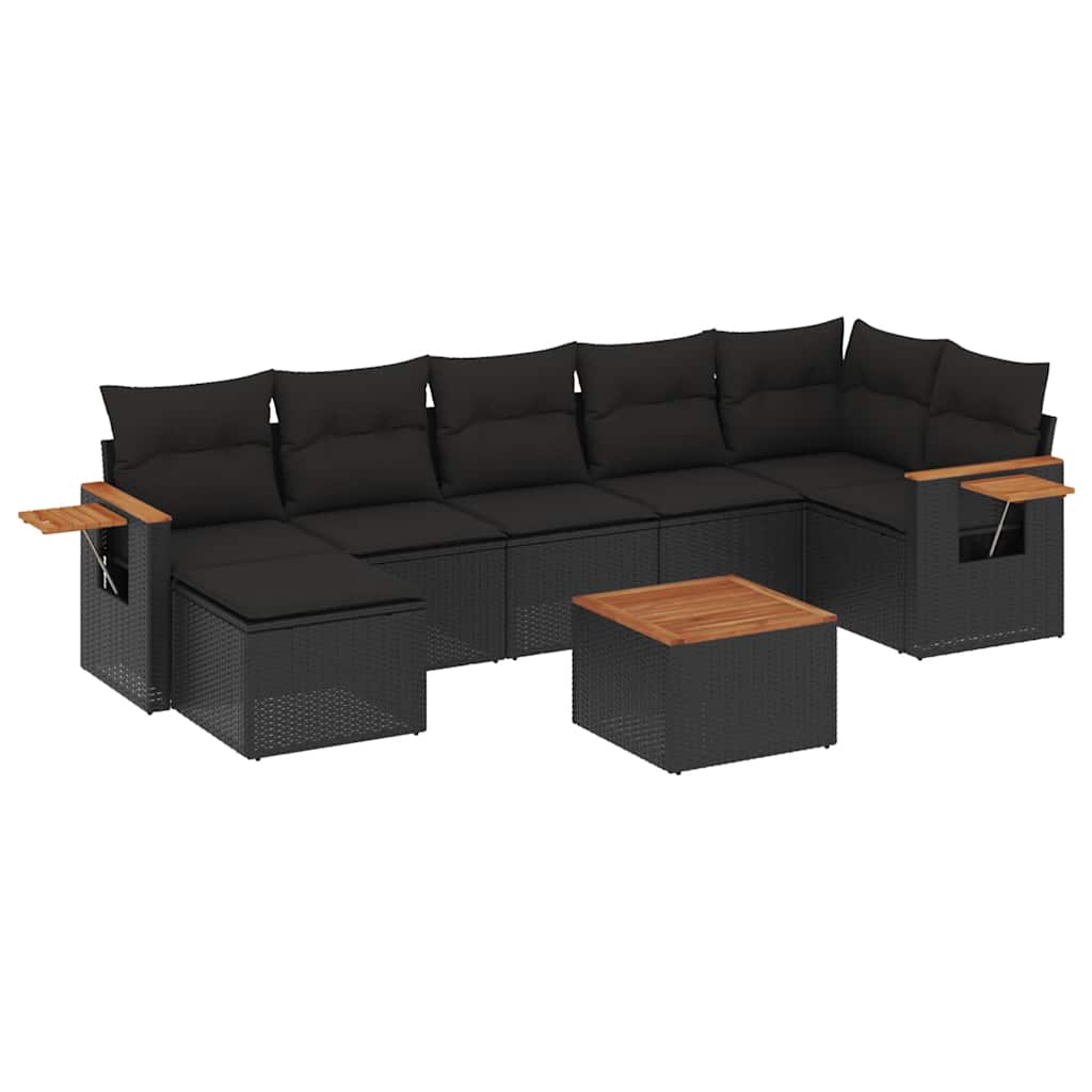 8-dijelni set vrtnih sofa od poliratana s jastucima crni