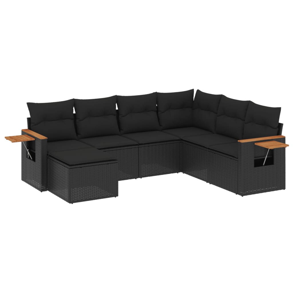 7-dijelni set vrtnih sofa od poliratana s jastucima crni