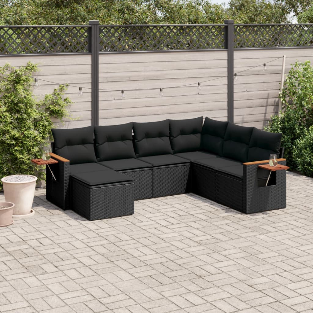 7-dijelni set vrtnih sofa od poliratana s jastucima crni
