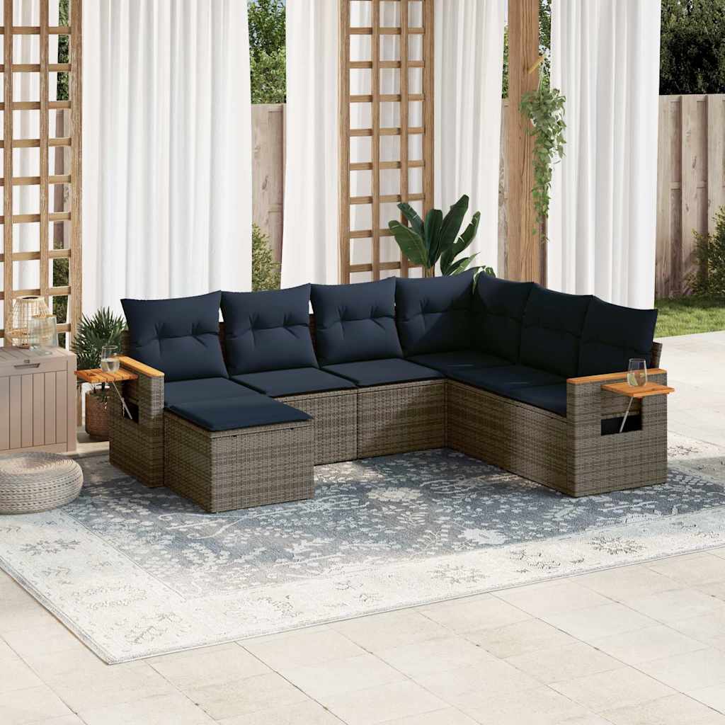 7-dijelni set vrtnih sofa od poliratana s jastucima sivi