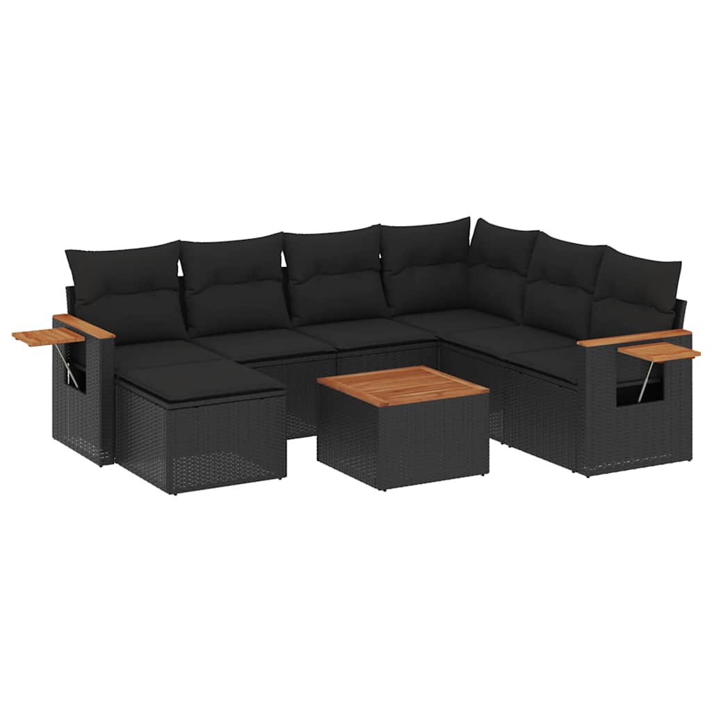 8-dijelni set vrtnih sofa od poliratana s jastucima crni