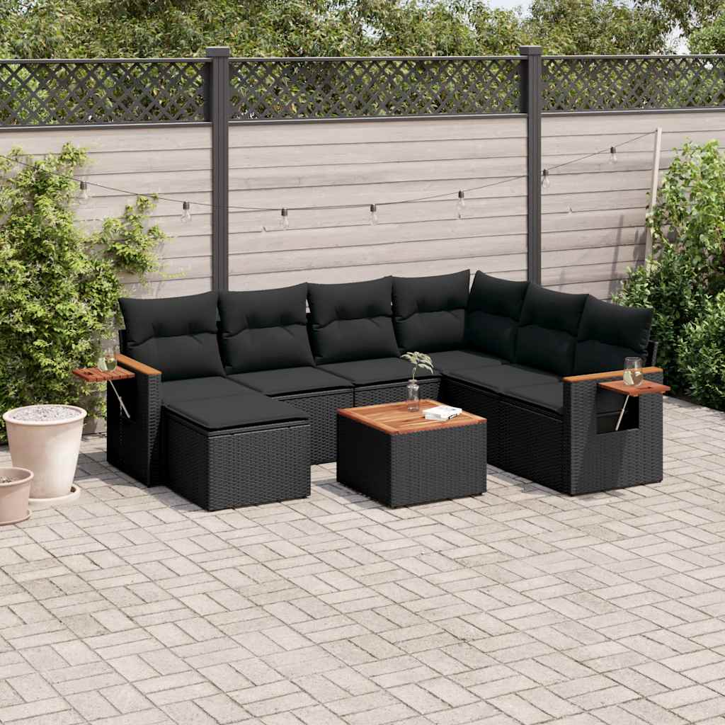 8-dijelni set vrtnih sofa od poliratana s jastucima crni