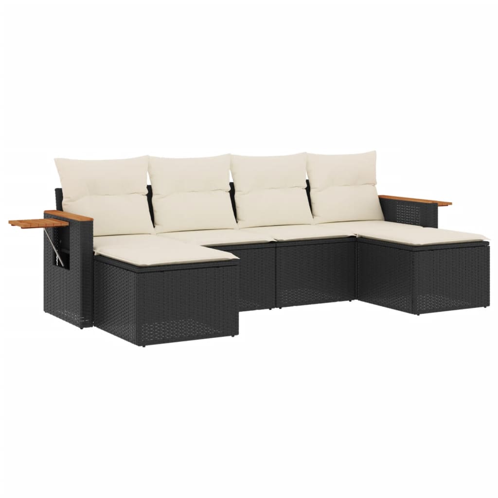 6-dijelni set vrtnih sofa s jastucima crni od poliratana