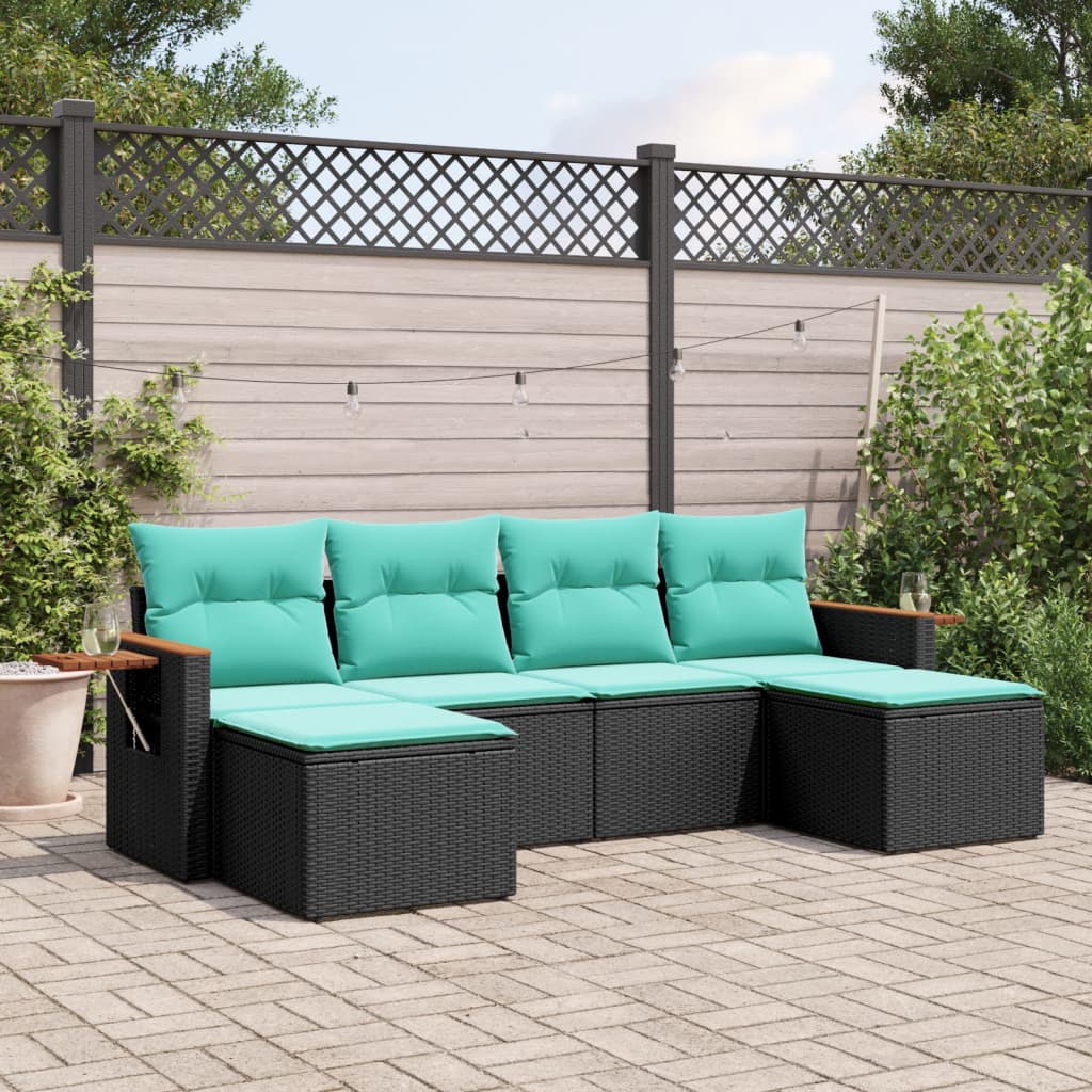 6-dijelni set vrtnih sofa od poliratana s jastucima crni