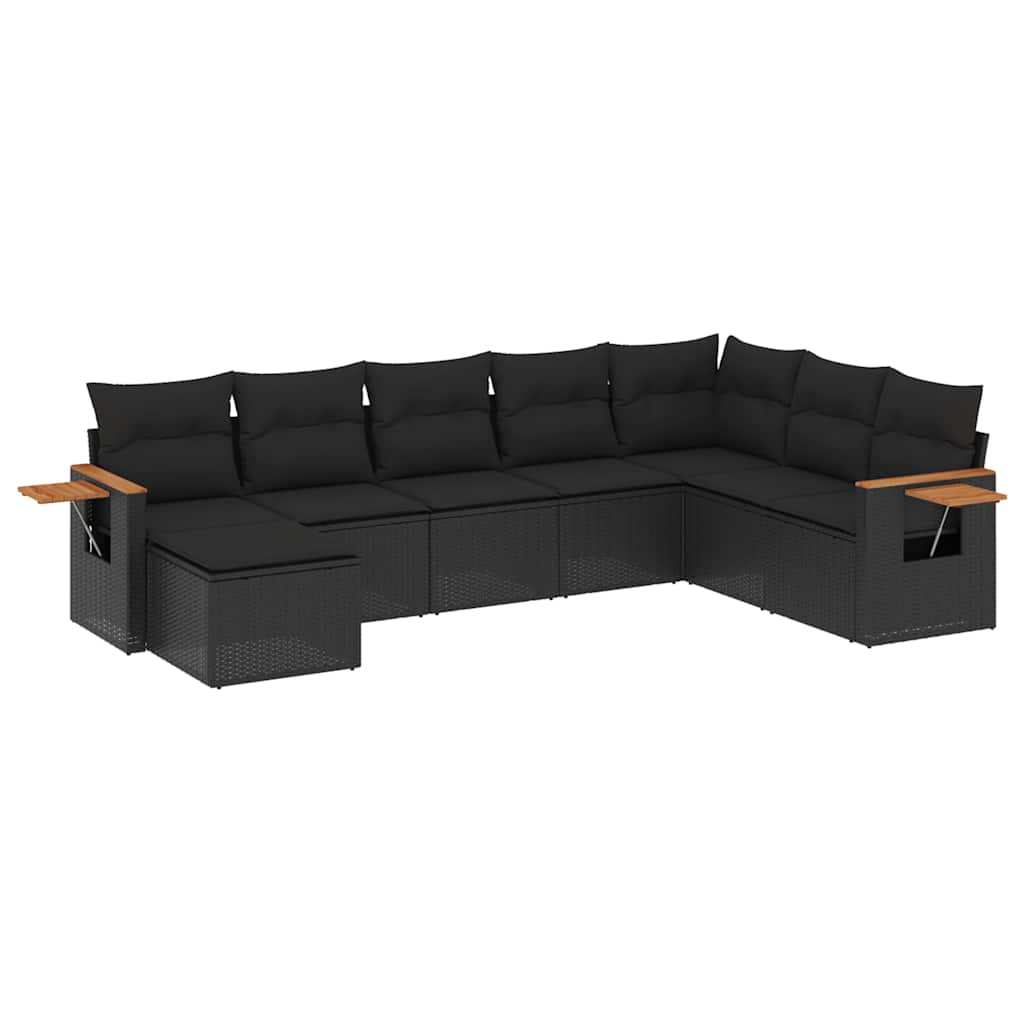 8-dijelni set vrtnih sofa od poliratana s jastucima crni