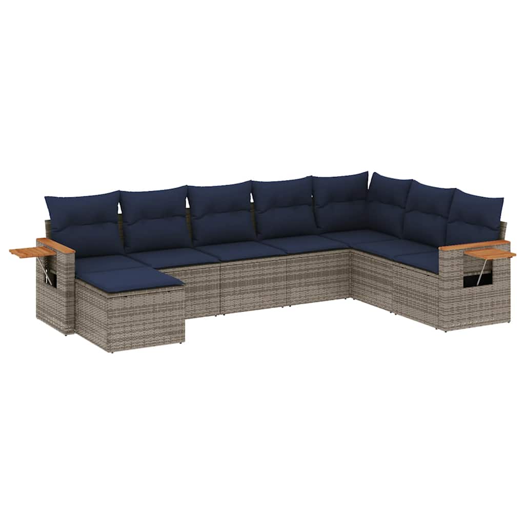 8-dijelni set vrtnih sofa od poliratana s jastucima sivi