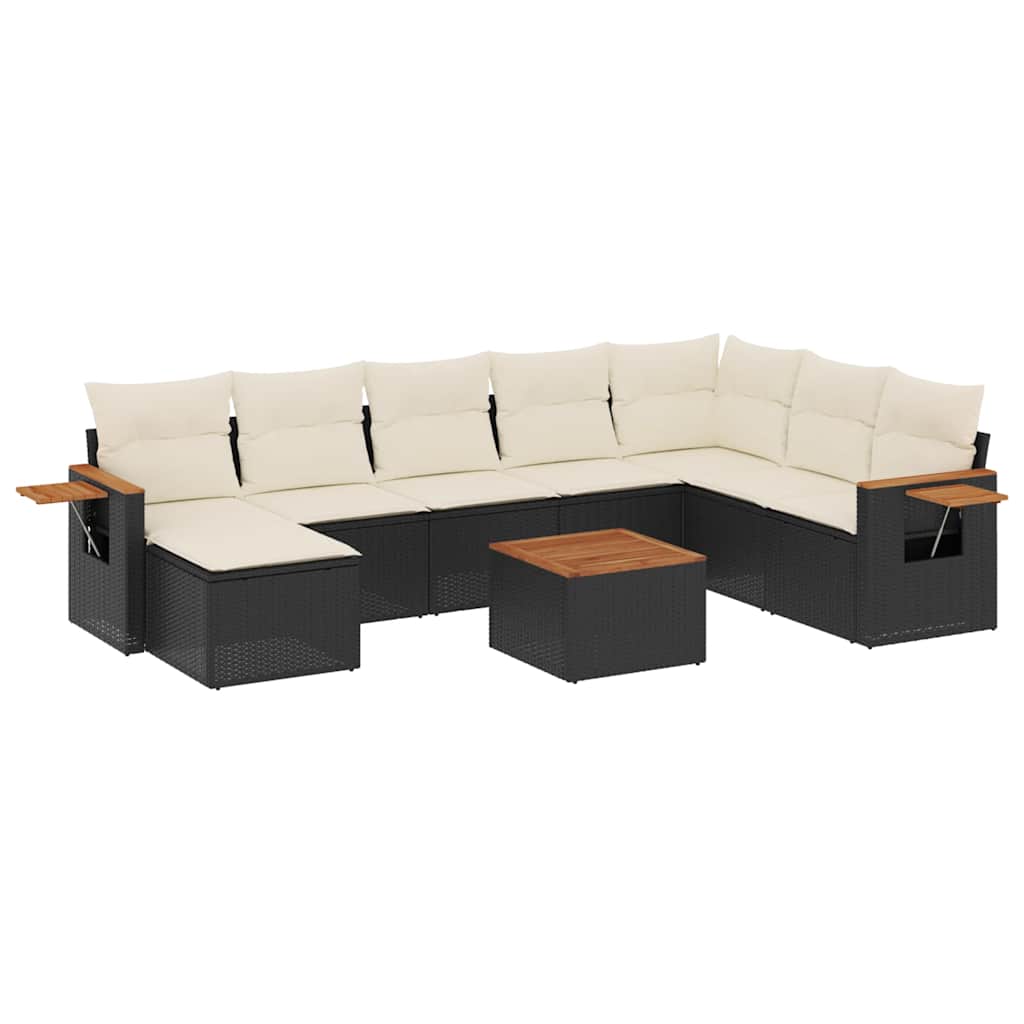 9-dijelni set vrtnih sofa s jastucima crni od poliratana