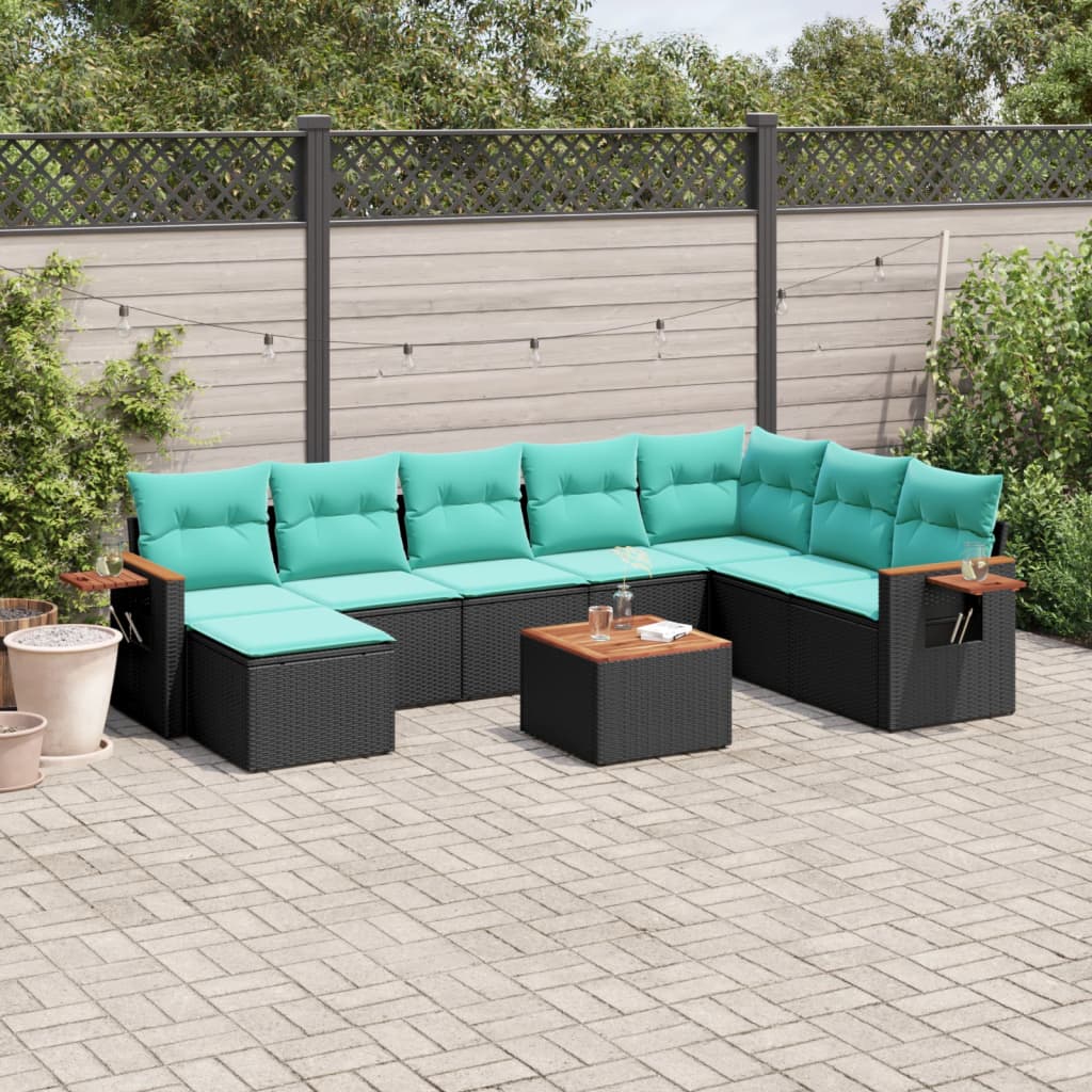 9-dijelni set vrtnih sofa od poliratana s jastucima crni