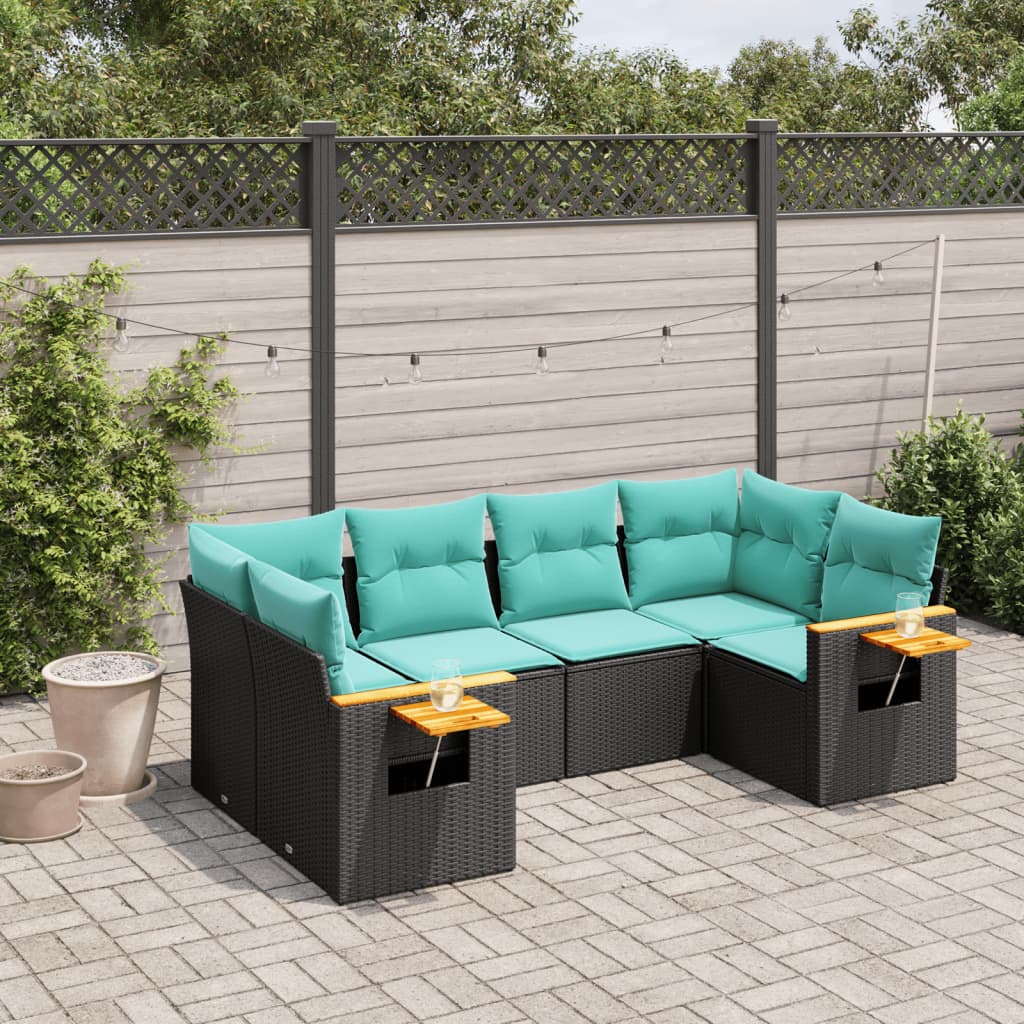 6-dijelni set vrtnih sofa od poliratana s jastucima crni