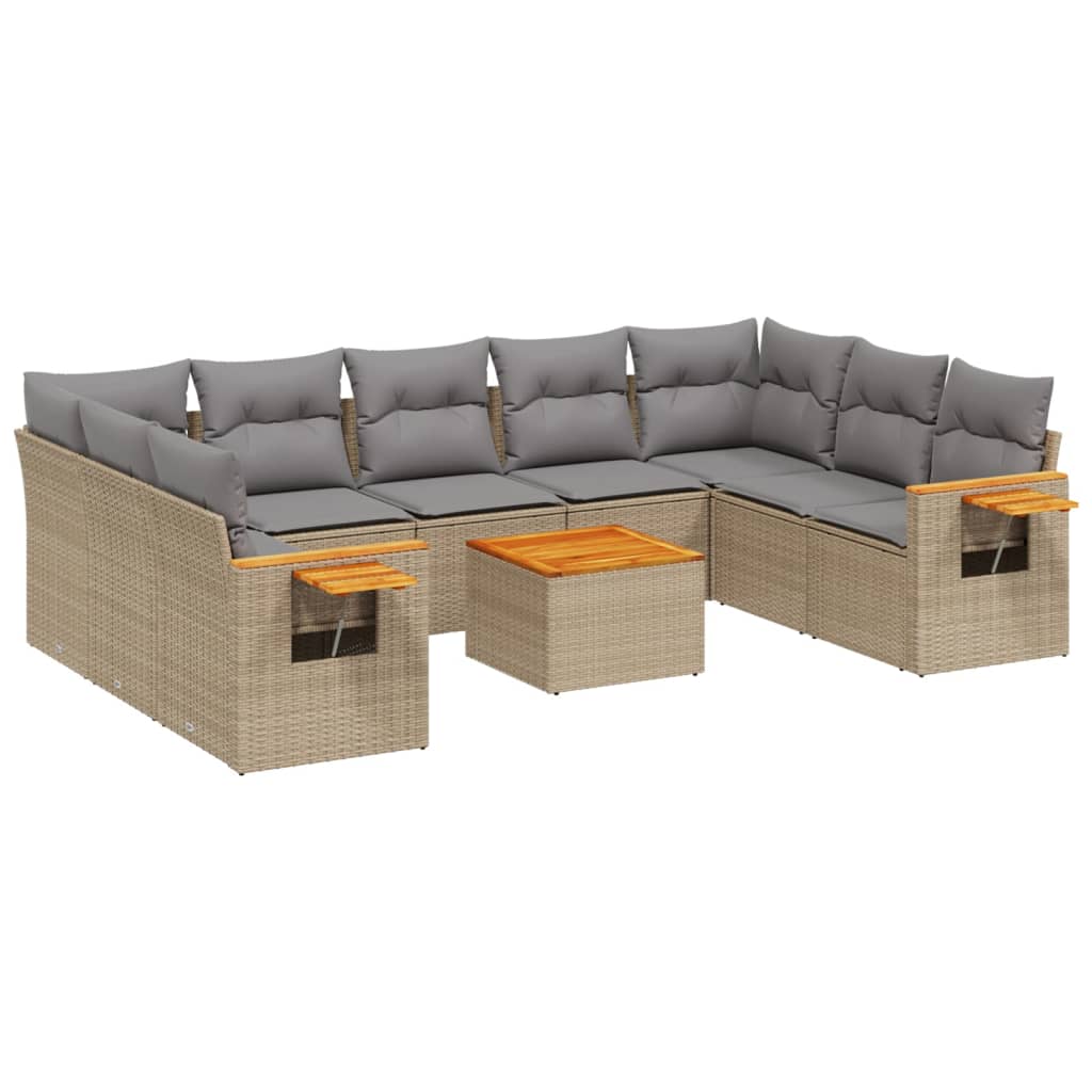 10-dijelni set vrtnih sofa s jastucima bež od poliratana 85 x 62 x 69 cm