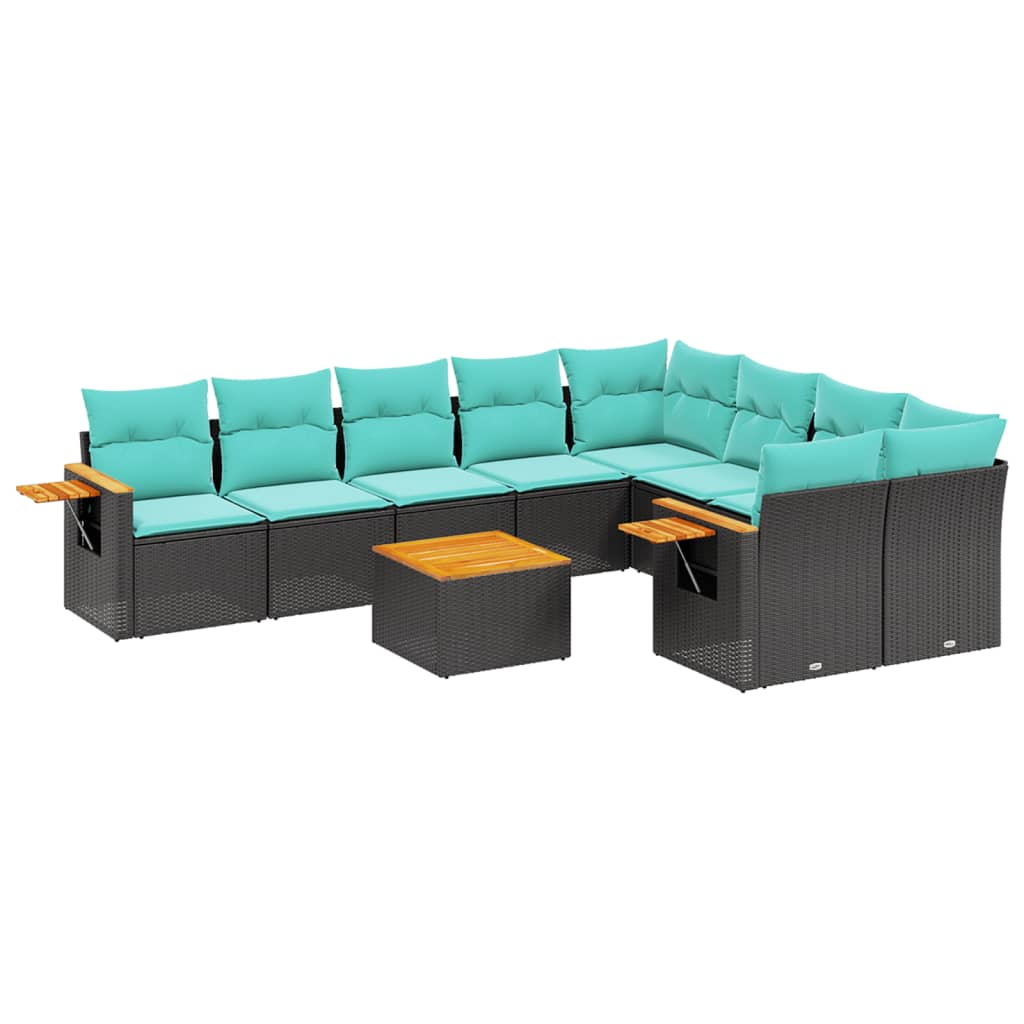 10-dijelni set vrtnih sofa od poliratana s jastucima crni