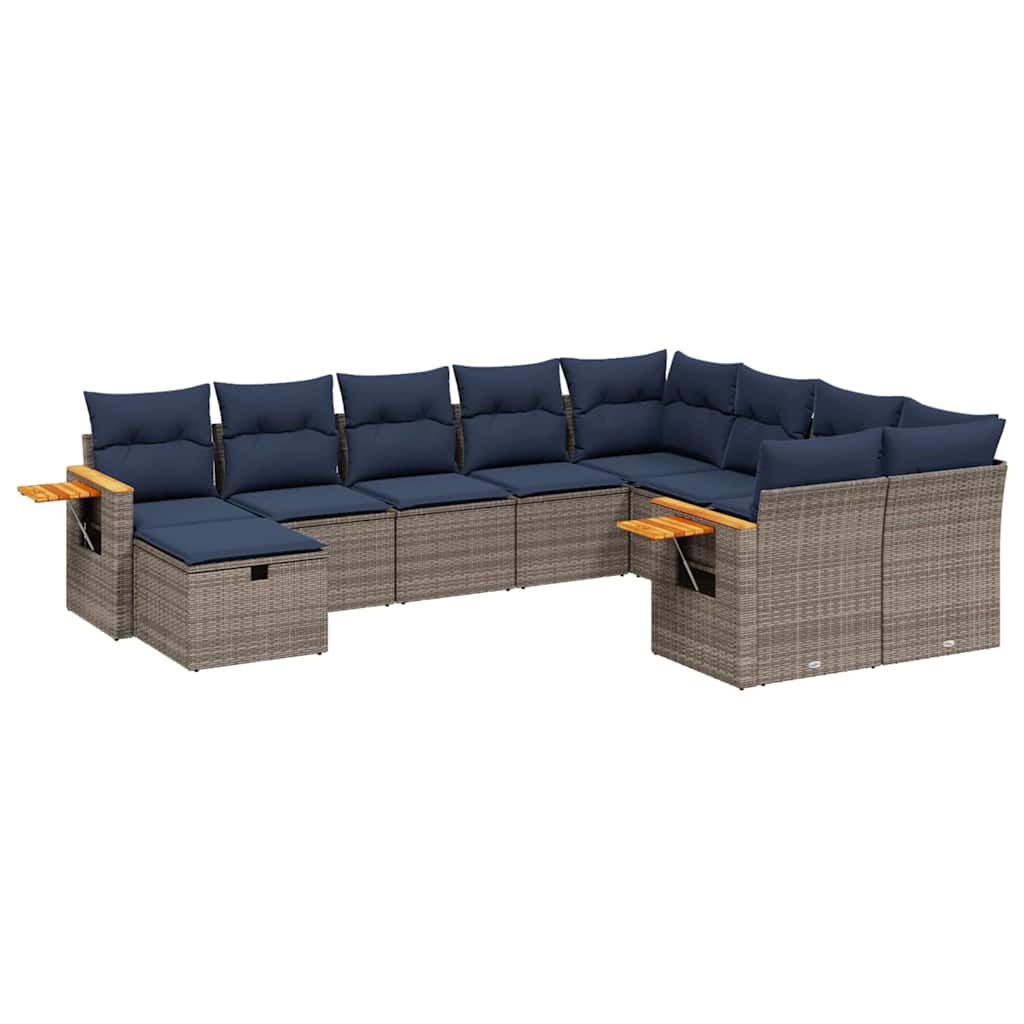 10-dijelni set vrtnih sofa od poliratana s jastucima sivi