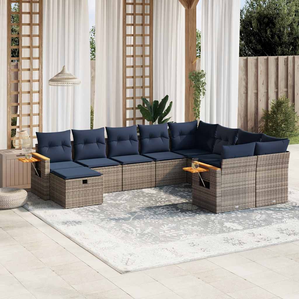 10-dijelni set vrtnih sofa od poliratana s jastucima sivi