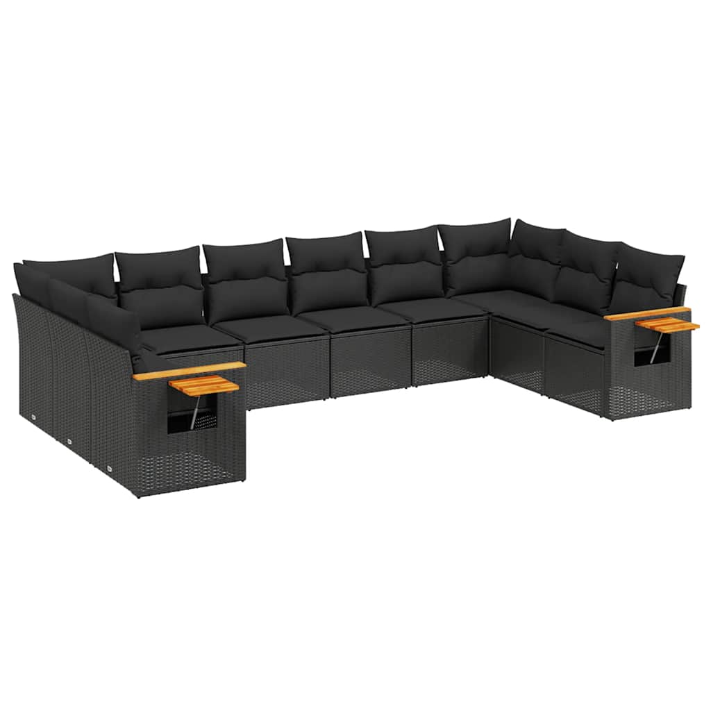 10-dijelni set vrtnih sofa s jastucima crni od poliratana Crna 85 x 62 x 69 cm