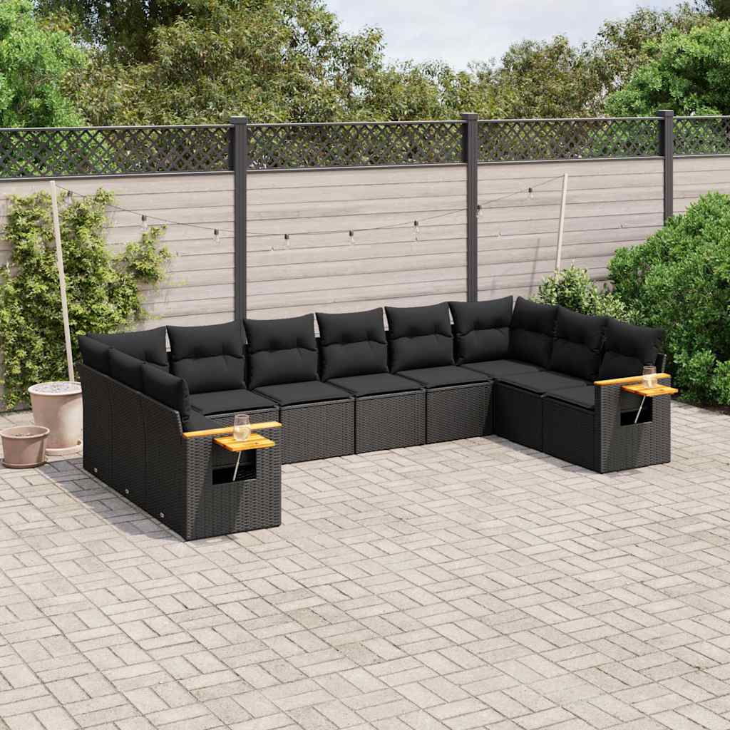 10-dijelni set vrtnih sofa s jastucima crni od poliratana Crna 85 x 62 x 69 cm