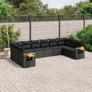 10-dijelni set vrtnih sofa s jastucima crni od poliratana Crna 85 x 62 x 69 cm