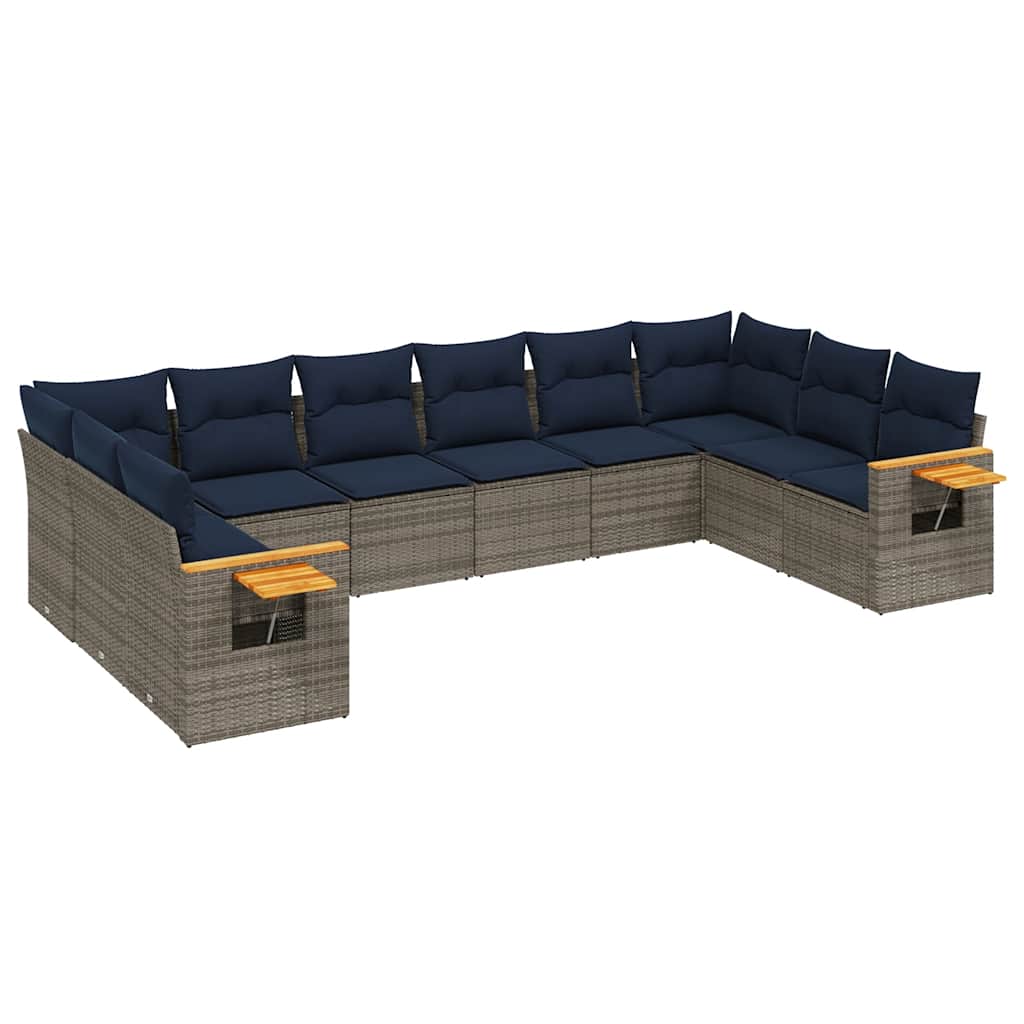 10-dijelni set vrtnih sofa od poliratana s jastucima sivi