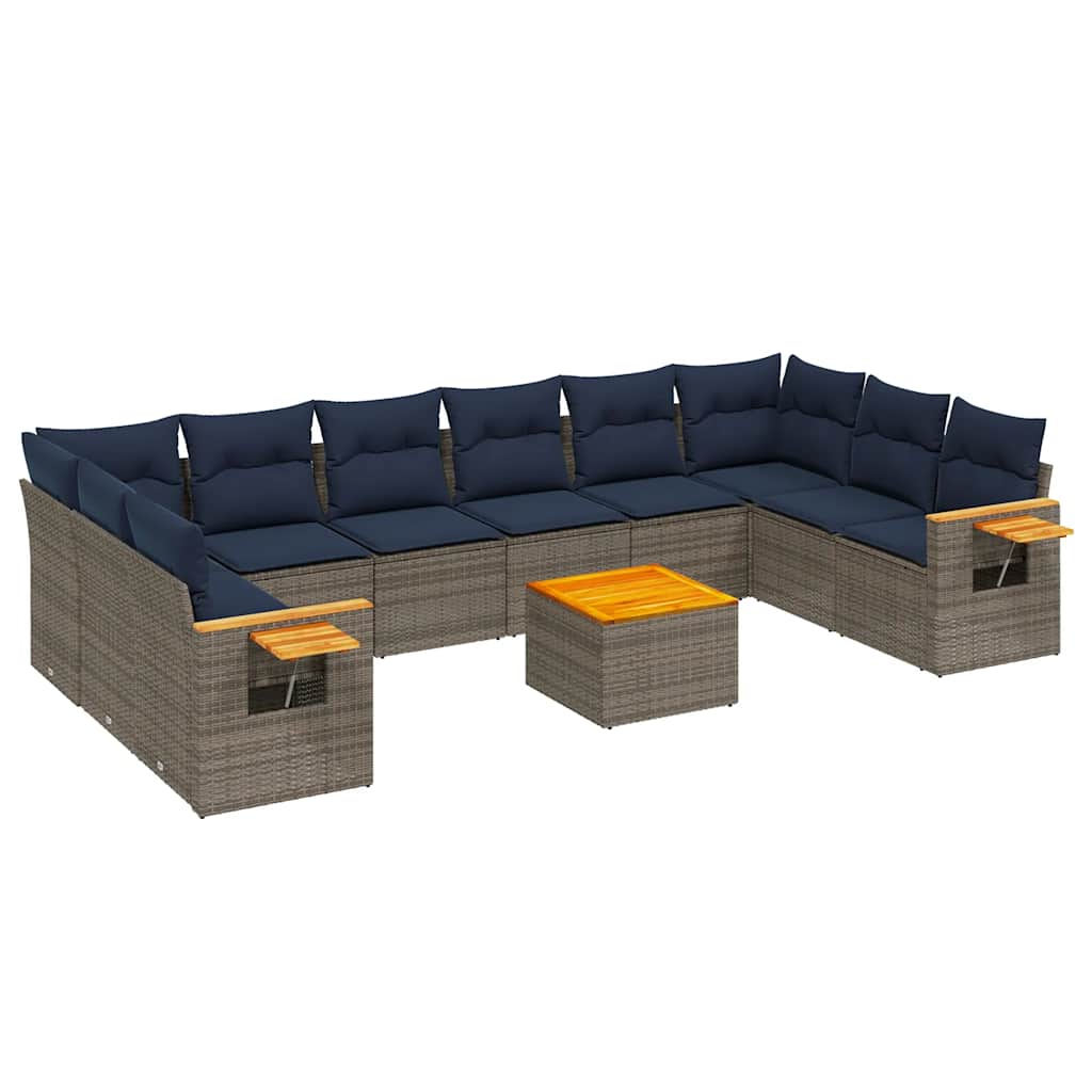 11-dijelni set vrtnih sofa od poliratana s jastucima sivi