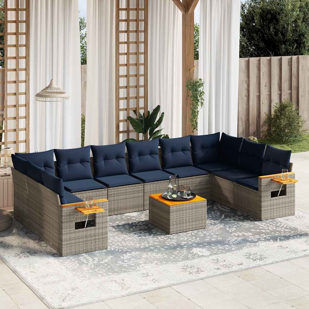 11-dijelni set vrtnih sofa od poliratana s jastucima sivi