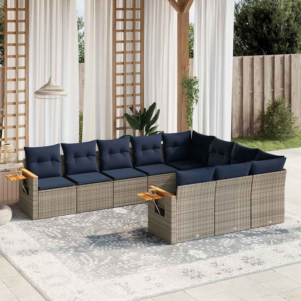 10-dijelni set vrtnih sofa od poliratana s jastucima sivi