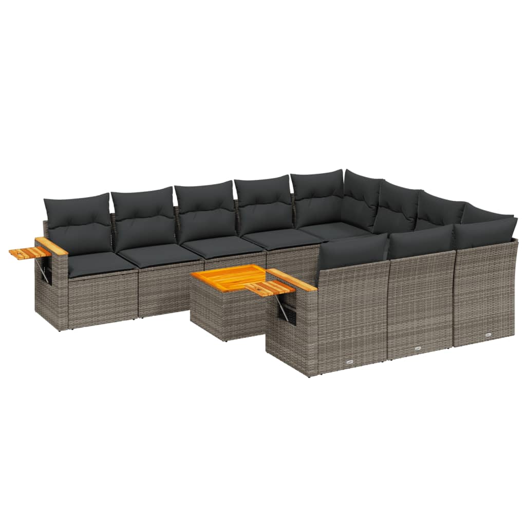 11-dijelni set vrtnih sofa od poliratana s jastucima sivi