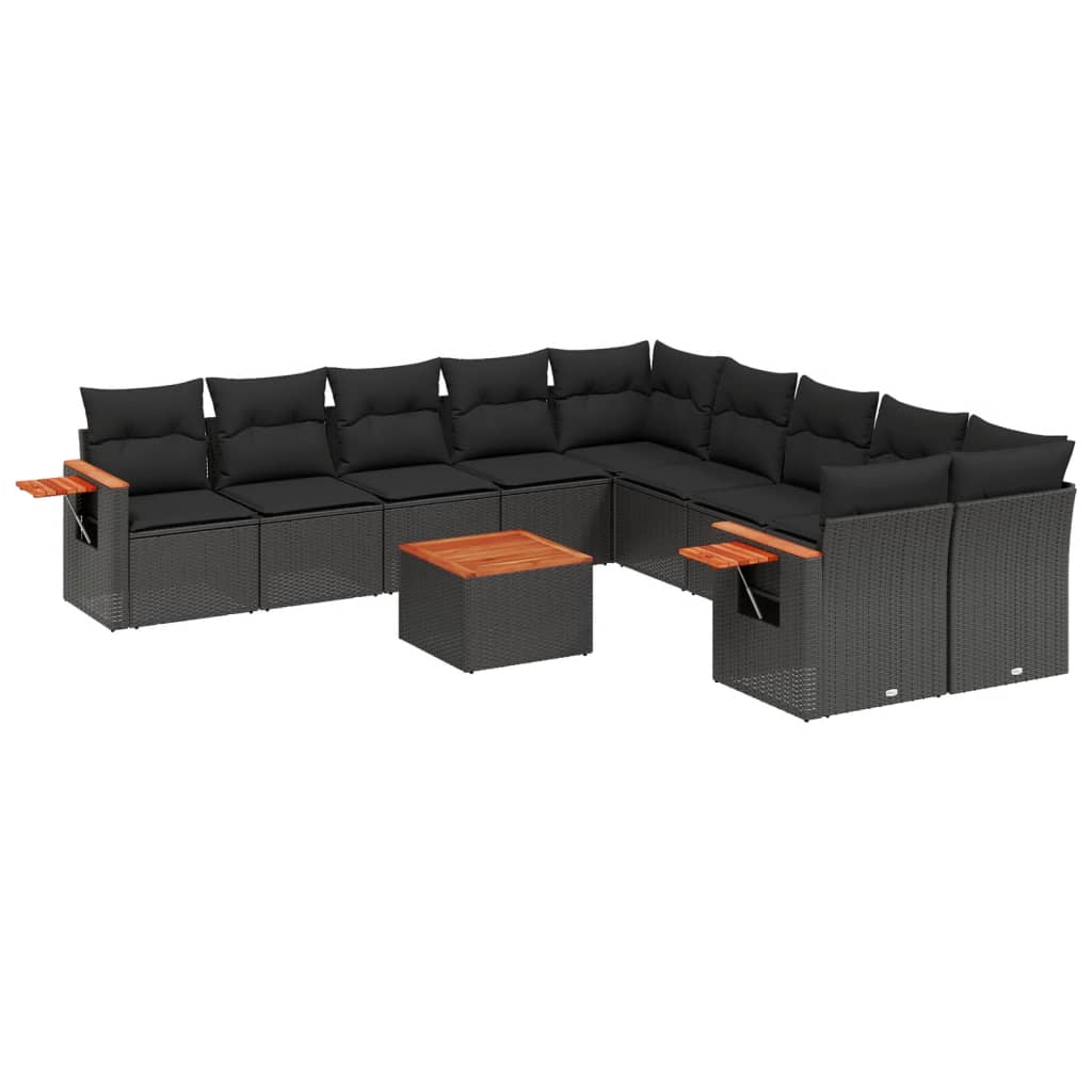 11-dijelni set vrtnih sofa od poliratana s jastucima crni Crna 85 x 62 x 69 cm