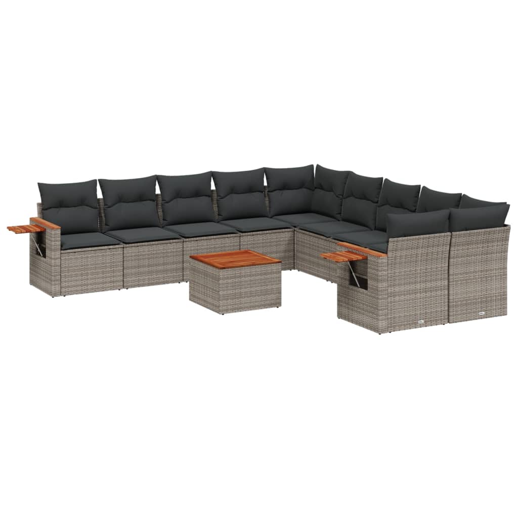 11-dijelni set vrtnih sofa od poliratana s jastucima sivi