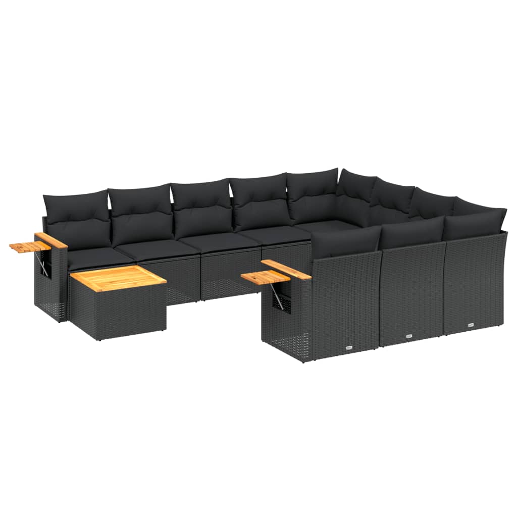 11-dijelni set vrtnih sofa od poliratana s jastucima crni Crna 85 x 62 x 69 cm
