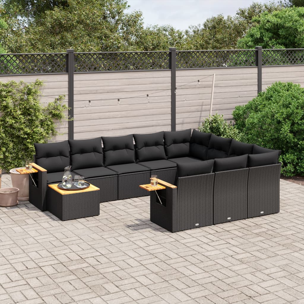 11-dijelni set vrtnih sofa od poliratana s jastucima crni Crna 85 x 62 x 69 cm