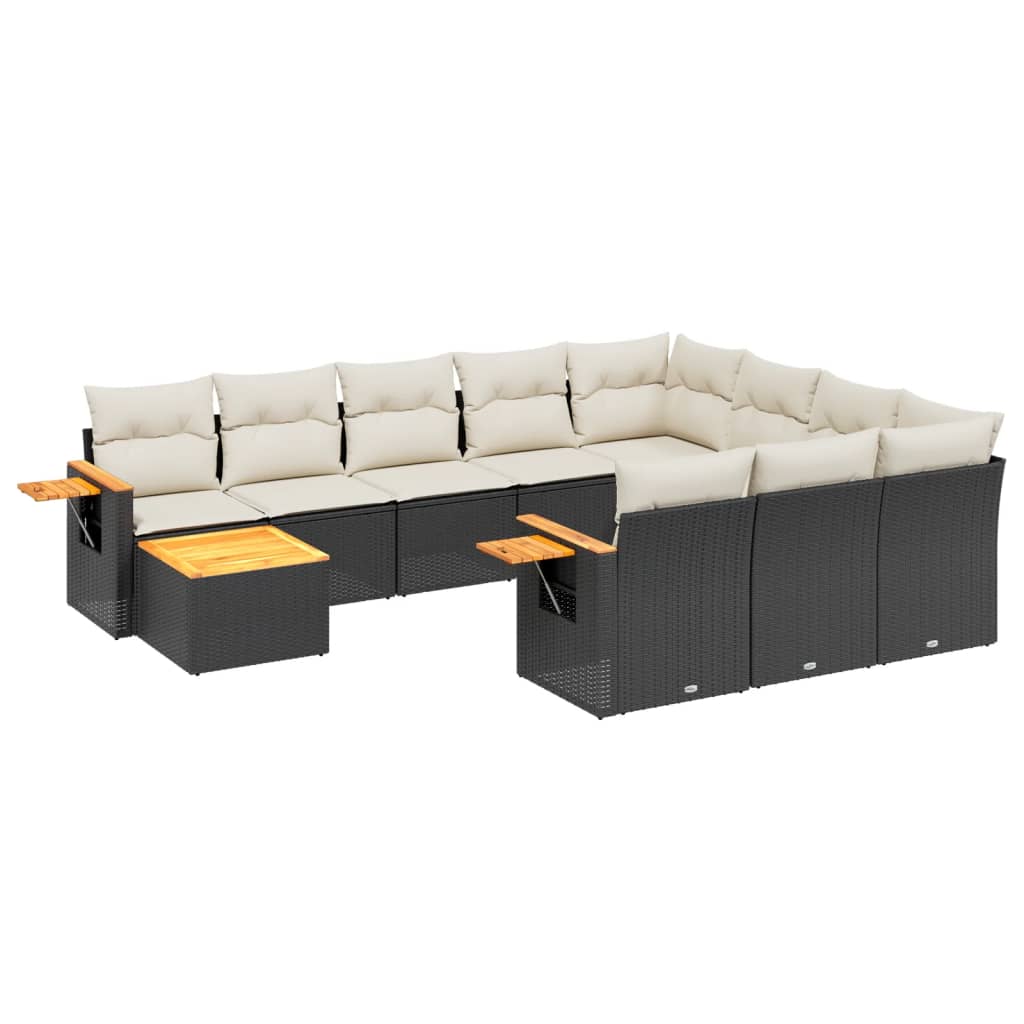11-dijelni set vrtnih sofa od poliratana s jastucima crni Crna 85 x 62 x 69 cm