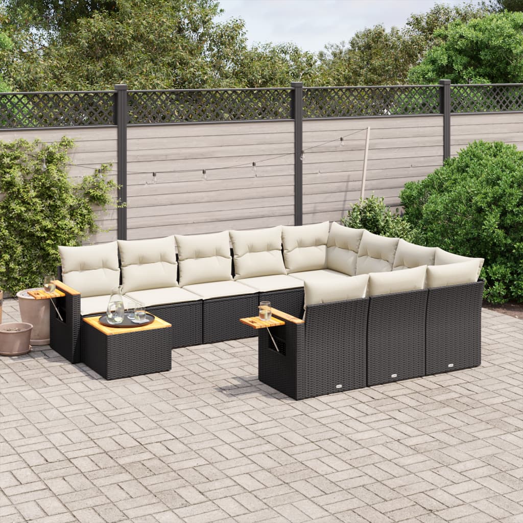 11-dijelni set vrtnih sofa od poliratana s jastucima crni Crna 85 x 62 x 69 cm