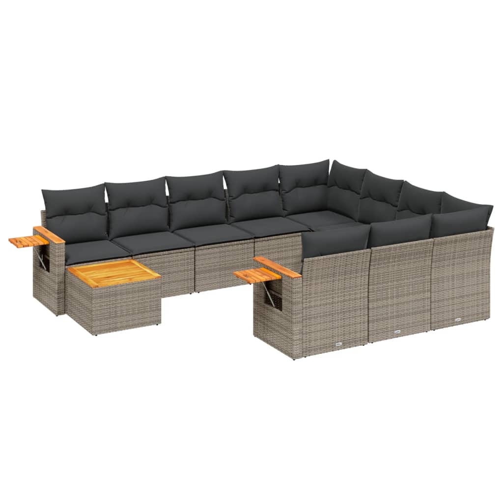 11-dijelni set vrtnih sofa od poliratana s jastucima sivi