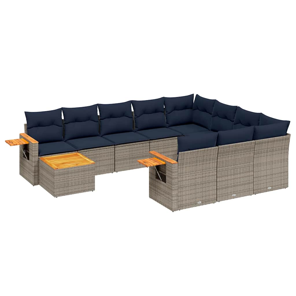 11-dijelni set vrtnih sofa od poliratana s jastucima sivi