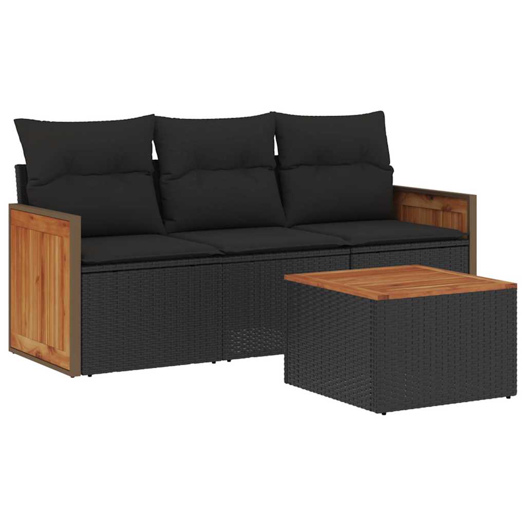 4-dijelni set vrtnih sofa od poliratana s jastucima crni