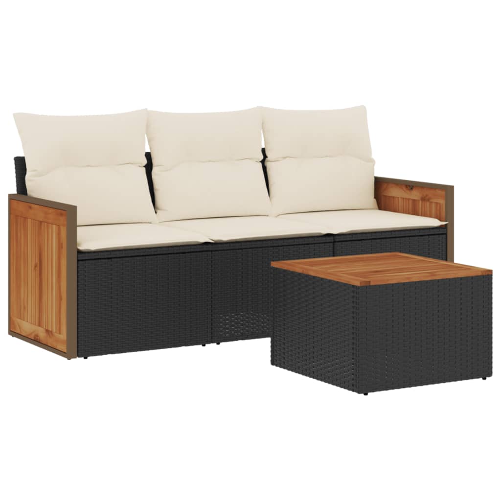 4-dijelni set vrtnih sofa od poliratana s jastucima crni