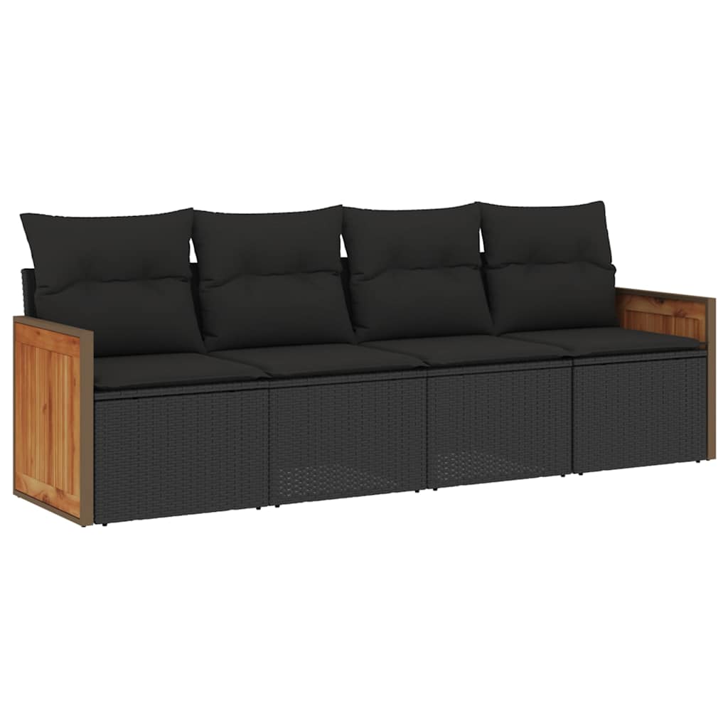4-dijelni set vrtnih sofa od poliratana s jastucima crni