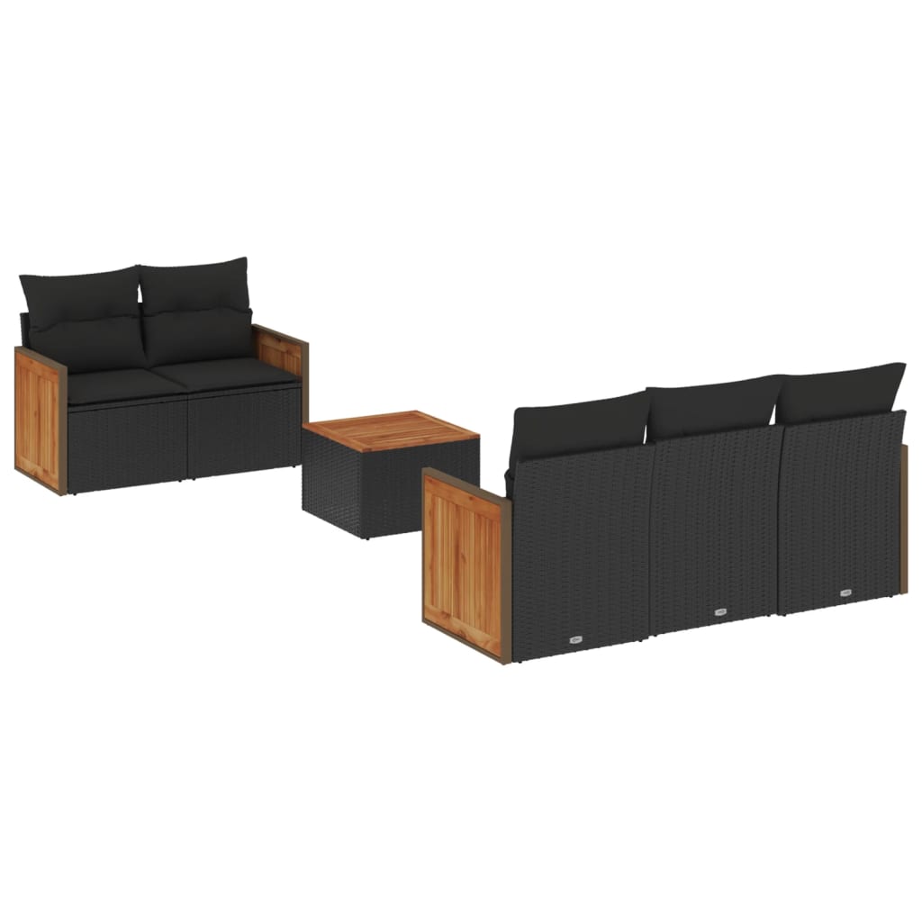 6-dijelni set vrtnih sofa s jastucima crni od poliratana
