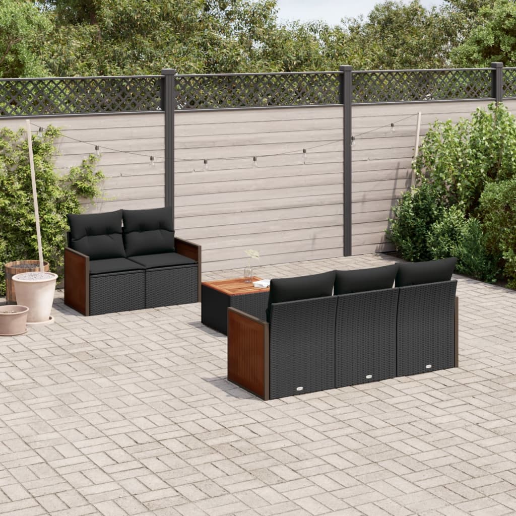 6-dijelni set vrtnih sofa s jastucima crni od poliratana