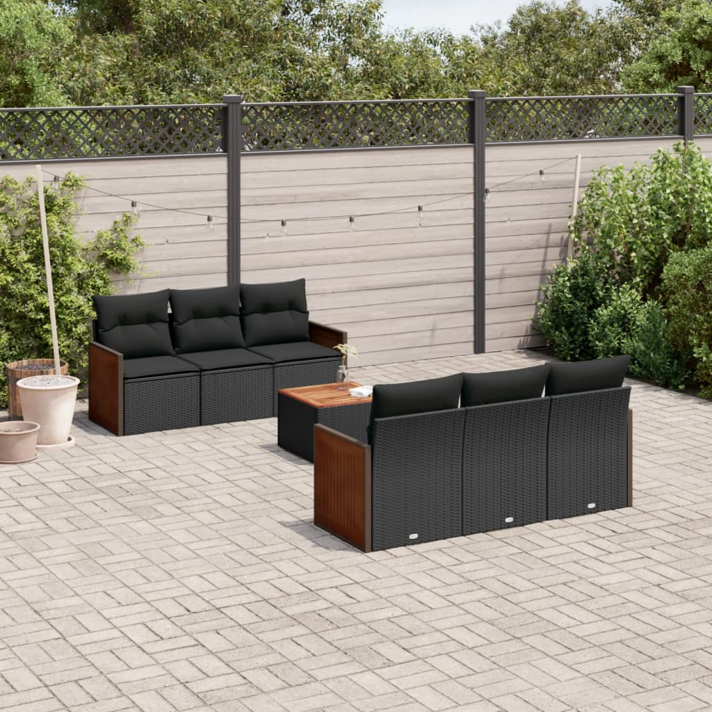 7-dijelni set vrtnih sofa od poliratana s jastucima crni
