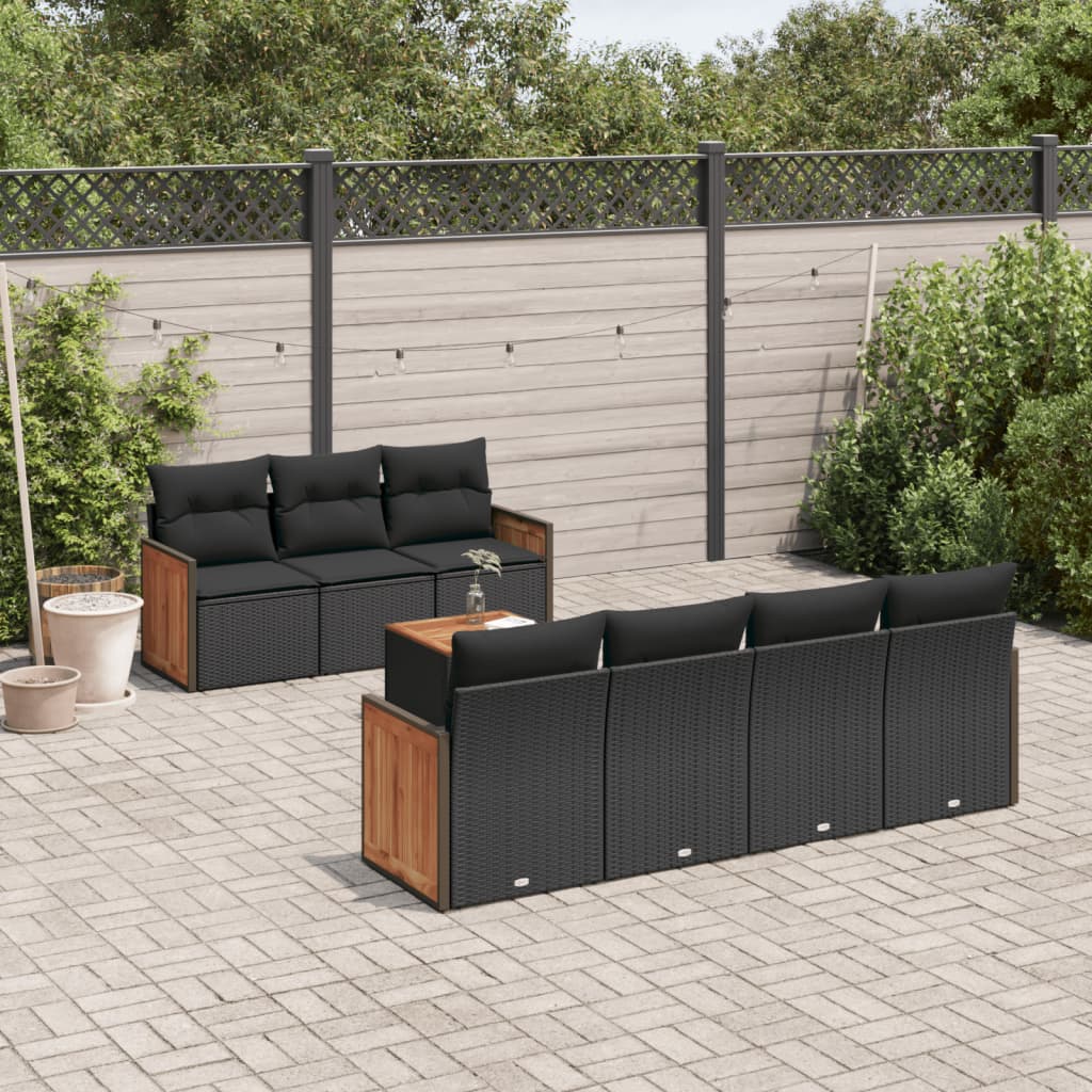 8-dijelni set vrtnih sofa od poliratana s jastucima crni